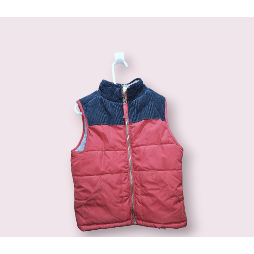 Carter's Corduroy Yoke Puffer Vest Boys Size 5T Red Black Fleece Lining Zip Up